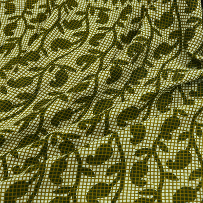 Indian Vintage Sari Green & Ivory Printed Pure Cotton Sarees 5Yd Craft Fabric Soft Sewing Sarong Wrap Boho Upcycle quilting Dress making