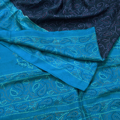 Indian Vintage Sari Blue Pure Silk Bandhani Printed Sarees Fabric 6yd Floral Sewing Traditional Culture Sari Ethnic Fabric