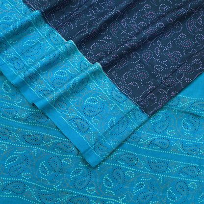 Indian Vintage Sari Blue Pure Silk Bandhani Printed Sarees Fabric 6yd Floral Sewing Traditional Culture Sari Ethnic Fabric