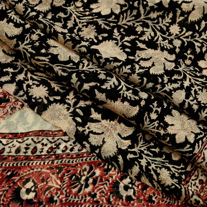 Indian Women Vintage Peach & Black Saree Pure Chiffon Silk Printed Sari Craft Fabric Sewing 6Yd Soft Light Sari Dress Making