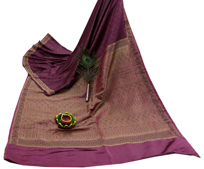 Indian Vintage Sari Pink Heavy Pure Satin Silk Hand Woven Tanchoi Sarees Ethnic Wear 5Yd Paisley Craft Fabric Dress Making Crafting