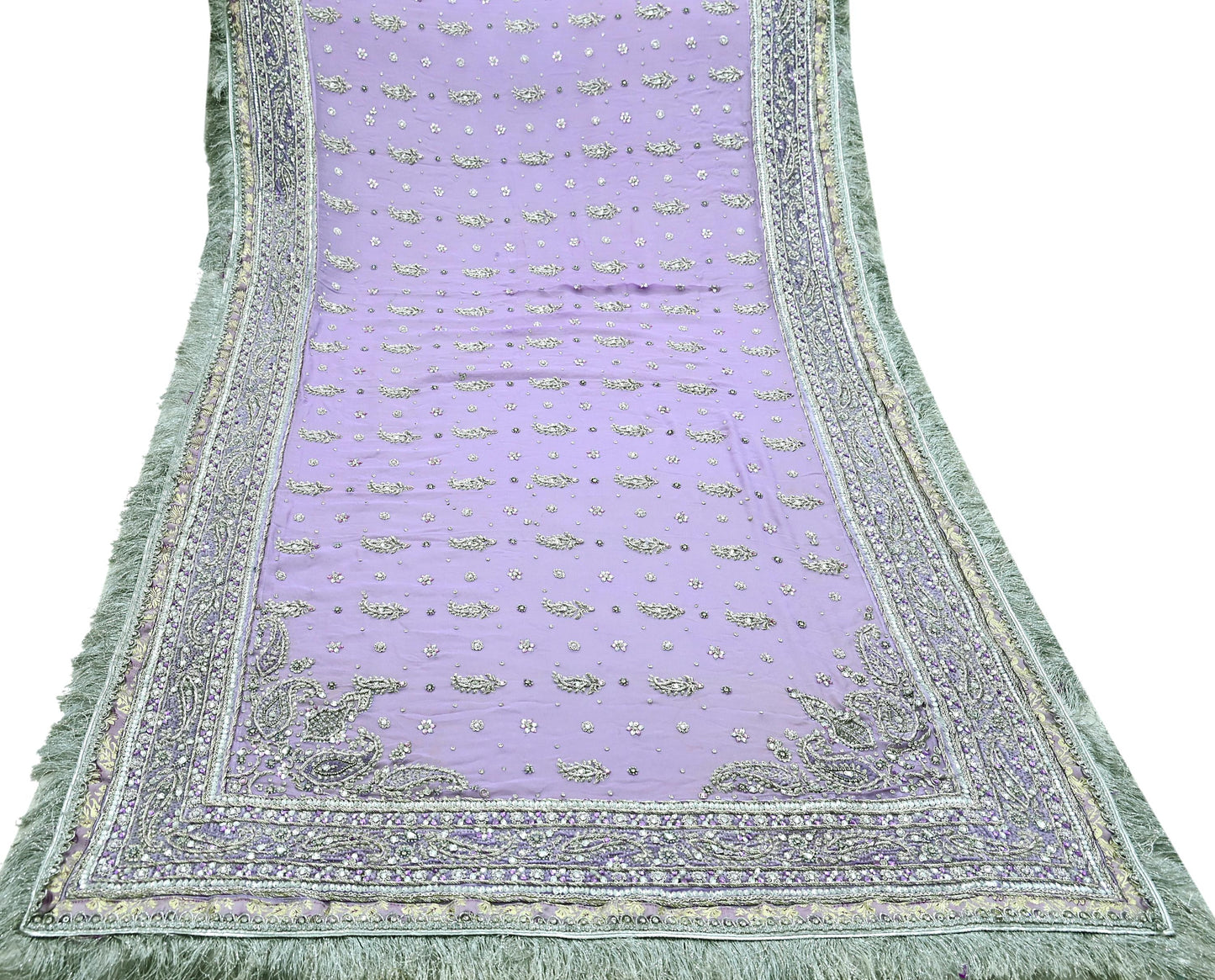 Indian Vintage Heavy Purple Dupatta Pure Georgette Silk Long Stole Hand Embroidered Scarf Zardozi/Dabka Zari Sequins