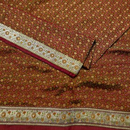 Indian Vintage Sari Maroon Heavy Wedding Pure Satin Silk Woven Banarasi Tanchoi Saree 5Yd Ethnic Craft Fabric Upcycle Bridal Heavy Sarees