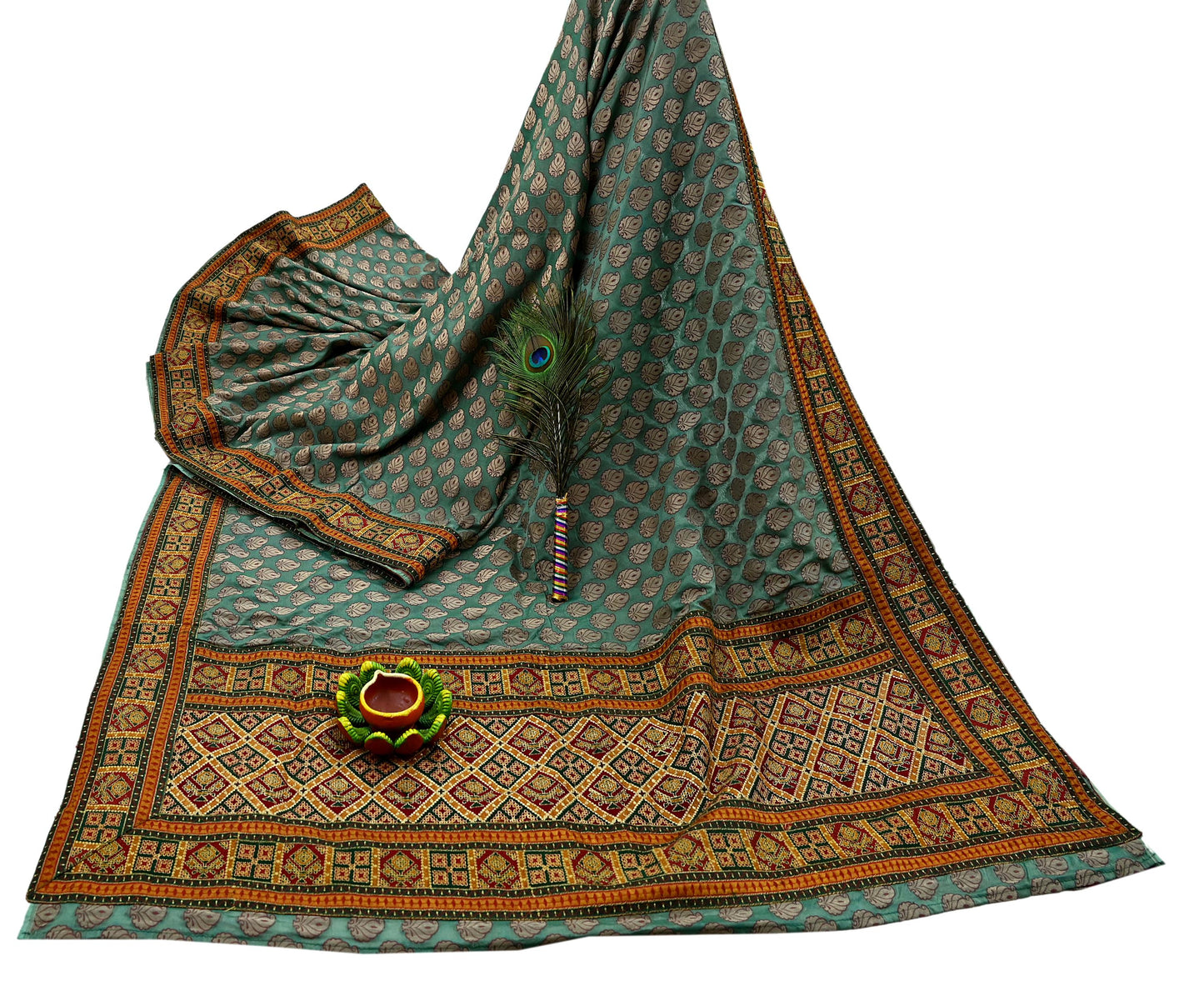 Vintage Heavy Wedding Green Sari Hand Embroidered Banarsi Brocade Sarees Zari/Zardozi/Dabka 5Yd Dress making Crafting Quilting
