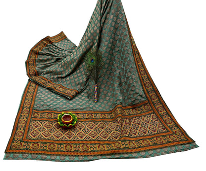 Vintage Heavy Wedding Green Sari Hand Embroidered Banarsi Brocade Sarees Zari/Zardozi/Dabka 5Yd Dress making Crafting Quilting