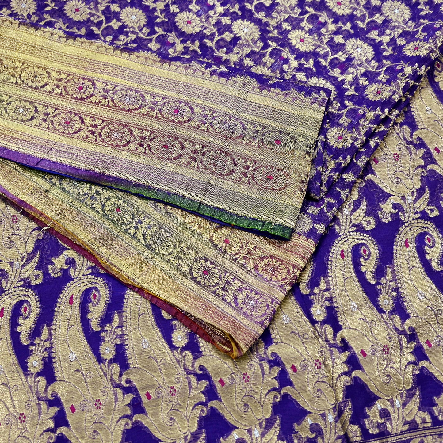 Indian Vintage Sari Heavy Purple Pure Organza Silk Woven Brocade Banarasi Sarees Zari 5Yd Ethnic Fabric Dress Making Wedding Sarees