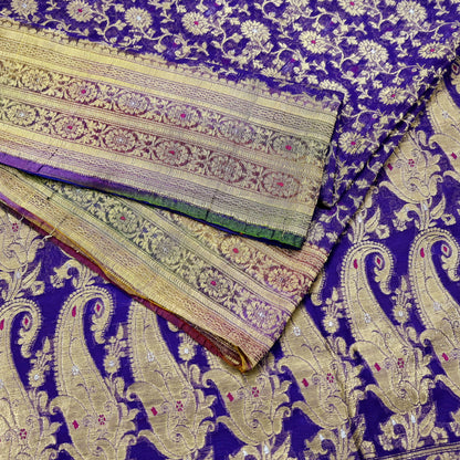 Indian Vintage Sari Heavy Purple Pure Organza Silk Woven Brocade Banarasi Sarees Zari 5Yd Ethnic Fabric Dress Making Wedding Sarees