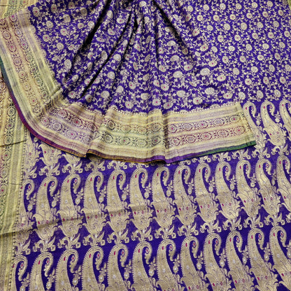 Indian Vintage Sari Heavy Purple Pure Organza Silk Woven Brocade Banarasi Sarees Zari 5Yd Ethnic Fabric Dress Making Wedding Sarees