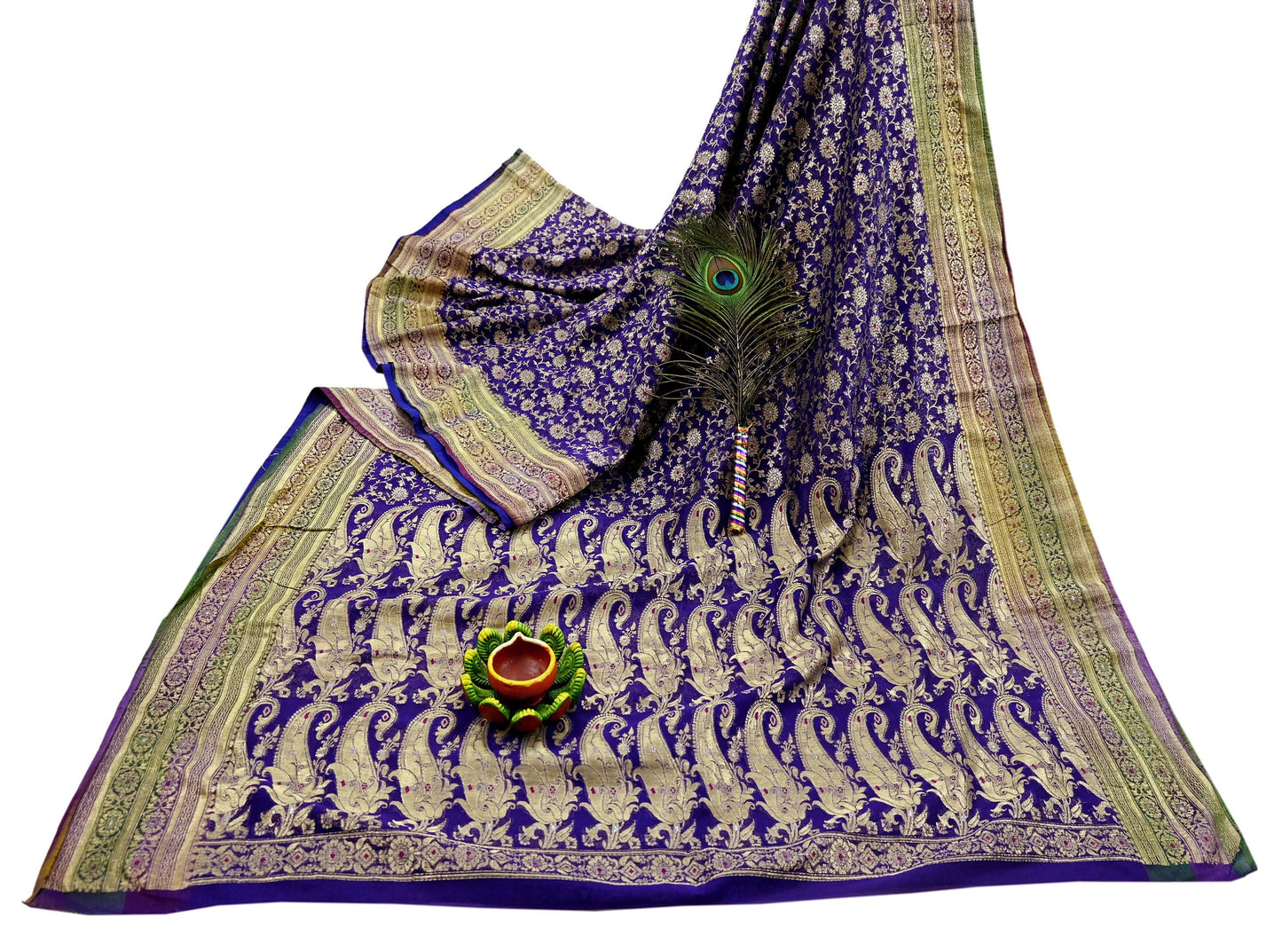Indian Vintage Sari Heavy Purple Pure Organza Silk Woven Brocade Banarasi Sarees Zari 5Yd Ethnic Fabric Dress Making Wedding Sarees