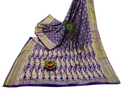 Indian Vintage Sari Heavy Purple Pure Organza Silk Woven Brocade Banarasi Sarees Zari 5Yd Ethnic Fabric Dress Making Wedding Sarees