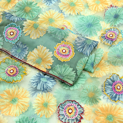 Indian Vintage Wedding Sari Green Organza hand Embroidered Saree Craft Fabric 5Yd Sewing Ethnic Bollywood sarees Dress making