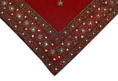Indian Vintage Heavy Dark Red Dupatta Net Mesh Long Stole Hand Embroidered Scarves Golden Zardozi Dabka Zari Sequins
