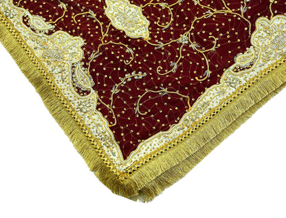 Indian Vintage Heavy Bridal Dupatta Maroon Pure Chiffon Silk Long Stole Hand Embroidered Hijab Scarf Zardozi/Dabka Zari Wedding Dupatta