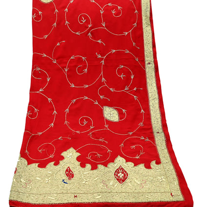 Indian Vintage Heavy Red Dupatta Crepe Long Stole Hand Embroidered Scarves Dabka Zardozi Zari Stole Peacock Design