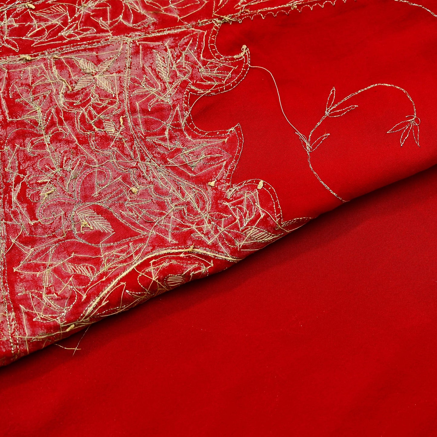 Indian Vintage Heavy Red Dupatta Crepe Long Stole Hand Embroidered Scarves Dabka Zardozi Zari Stole Peacock Design