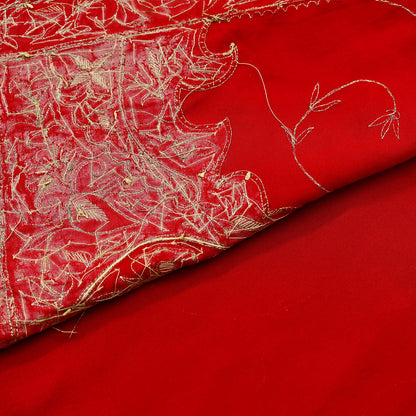Indian Vintage Heavy Red Dupatta Crepe Long Stole Hand Embroidered Scarves Dabka Zardozi Zari Stole Peacock Design