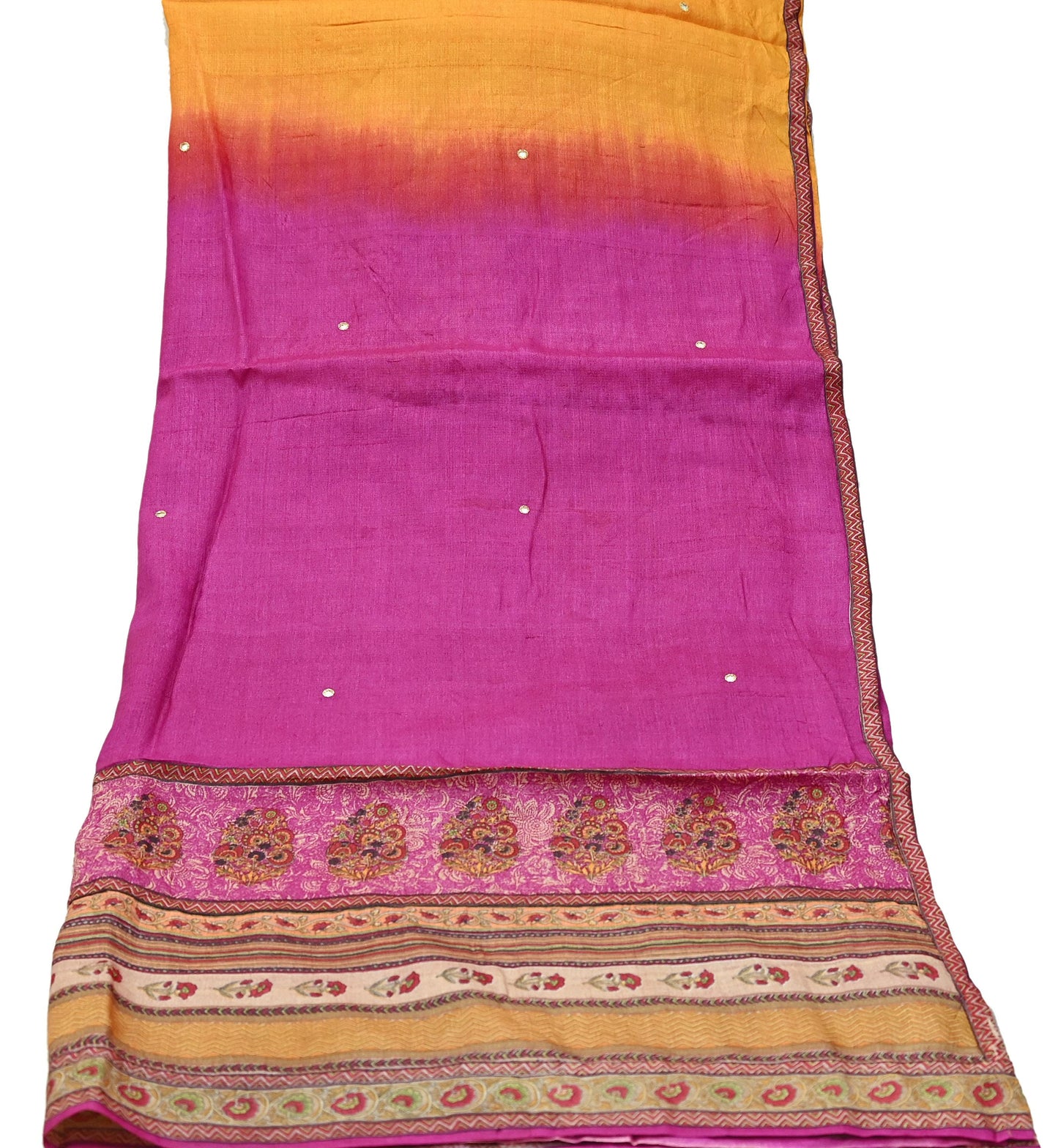 Indian Vintage Dupatta Pink & Saffron Long Stole Pure Silk Digital Printed Scarves Veil Hijab Wrap Scarf Boho