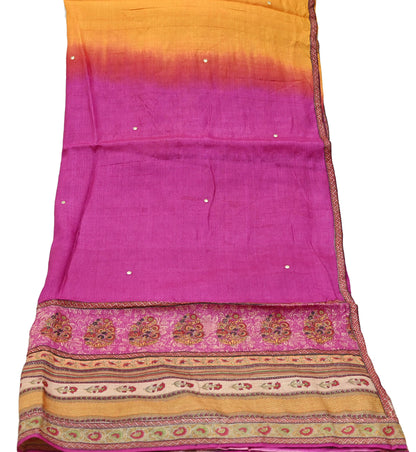 Indian Vintage Dupatta Pink & Saffron Long Stole Pure Silk Digital Printed Scarves Veil Hijab Wrap Scarf Boho