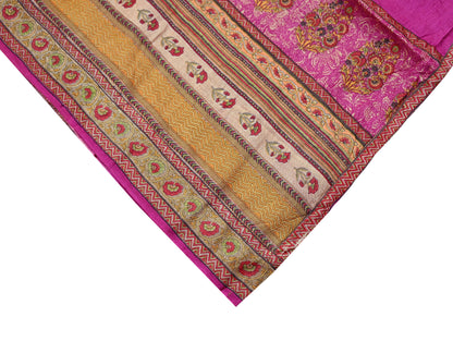Indian Vintage Dupatta Pink & Saffron Long Stole Pure Silk Digital Printed Scarves Veil Hijab Wrap Scarf Boho