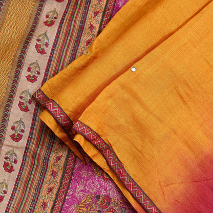 Indian Vintage Dupatta Pink & Saffron Long Stole Pure Silk Digital Printed Scarves Veil Hijab Wrap Scarf Boho