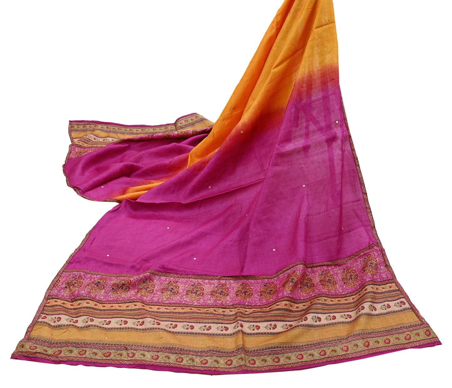 Indian Vintage Dupatta Pink & Saffron Long Stole Pure Silk Digital Printed Scarves Veil Hijab Wrap Scarf Boho