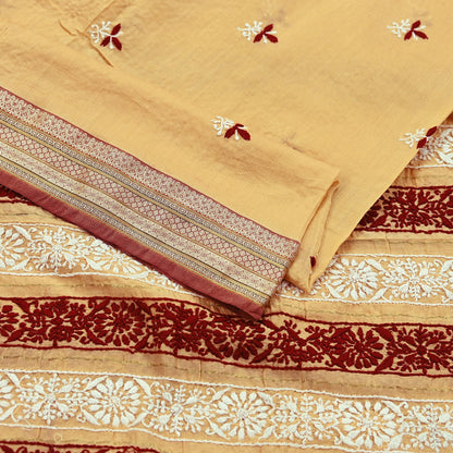 Indian Vintage Dupatta Beige Long Stole Pure Chanderi silk Handmade Chikankari Scarves Veil Scarf Wrap Floral Design