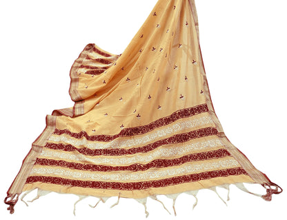 Indian Vintage Dupatta Beige Long Stole Pure Chanderi silk Handmade Chikankari Scarves Veil Scarf Wrap Floral Design