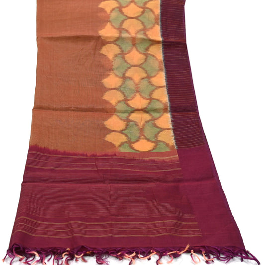 Indian Vintage Maroon & Peach Dupatta Long Stole Hand woven Sambalpuri Ikat Hijab Pure Silk Scarves Veil Fringes