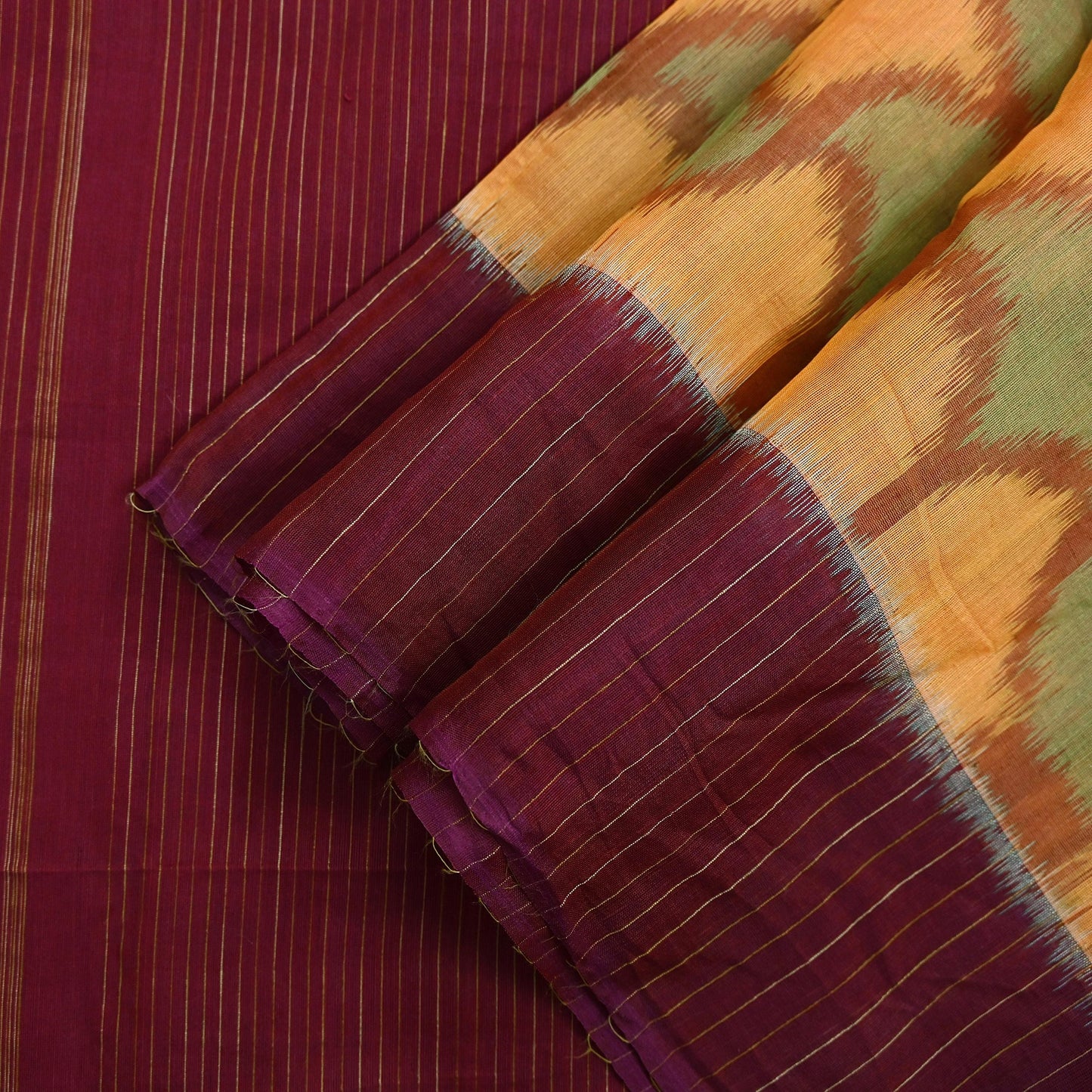 Indian Vintage Maroon & Peach Dupatta Long Stole Hand woven Sambalpuri Ikat Hijab Pure Silk Scarves Veil Fringes
