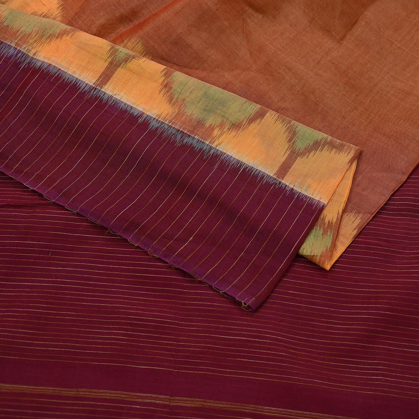 Indian Vintage Maroon & Peach Dupatta Long Stole Hand woven Sambalpuri Ikat Hijab Pure Silk Scarves Veil Fringes