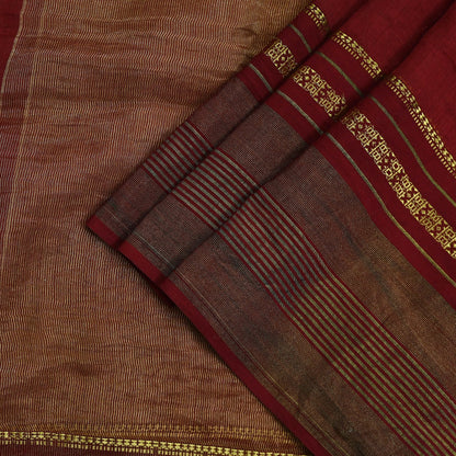 Indian Vintage Dupatta Maroon Long Stole Hand Woven Pure Chanderi Silk Indian Scarves Veil Golden Zari Soft Fringes