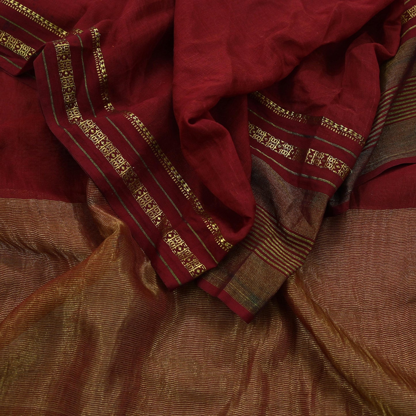 Indian Vintage Dupatta Maroon Long Stole Hand Woven Pure Chanderi Silk Indian Scarves Veil Golden Zari Soft Fringes