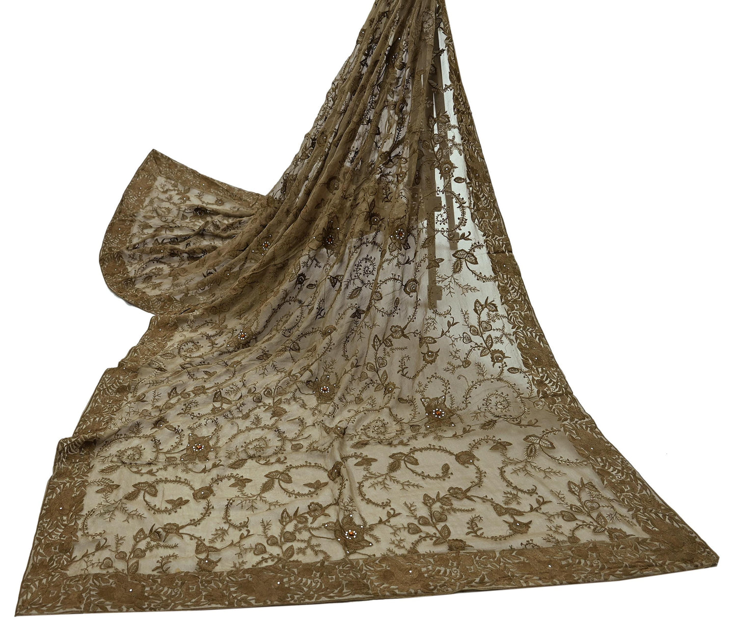Indian Vintage Dupatta Green Pure Georgette silk Long Stole Embroidered Scarves Stole Veil Wrap