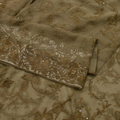 Indian Vintage Dupatta Green Pure Georgette silk Long Stole Embroidered Scarves Stole Veil Wrap