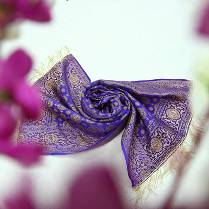 Indian Vintage Dupatta Purple Long Stole Pure Satin silk Woven Brocade Scarves Veil Scarf Wrap Hippie Boho Soft Floral Zari