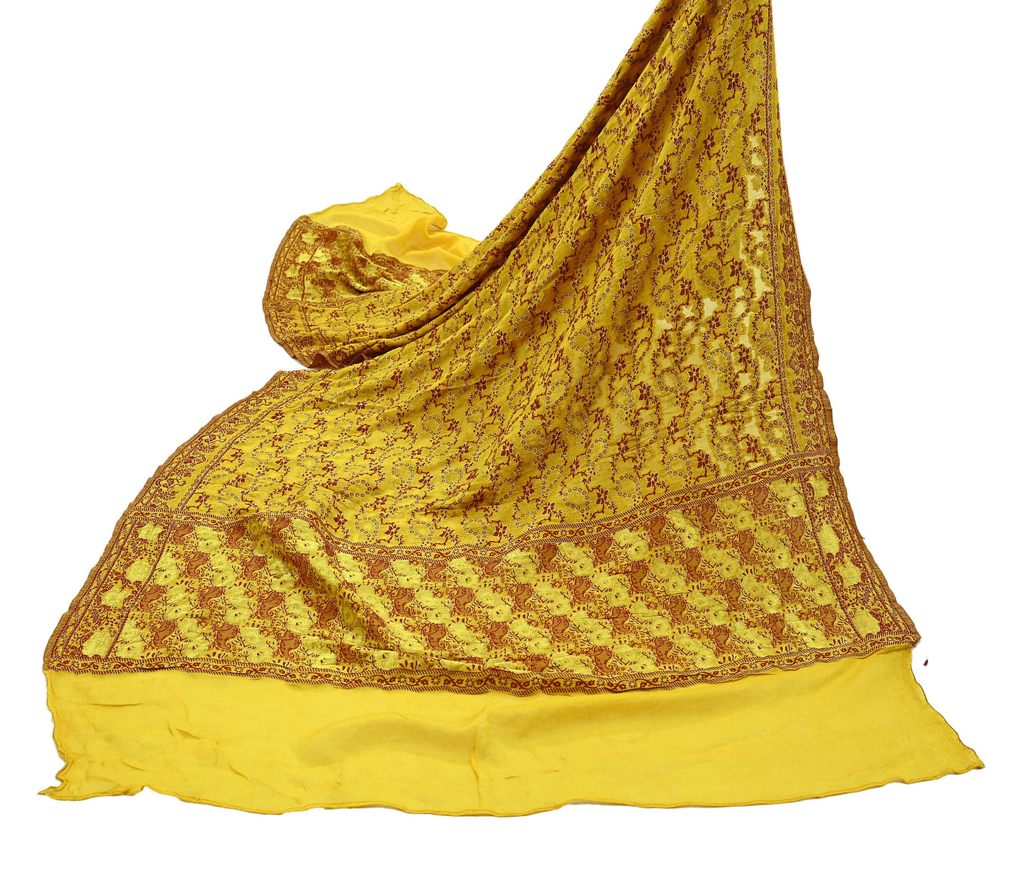 Indian Vintage Yellow Dupatta Long Stole Pure Georgette Silk Hand Woven Scarves Veil Scarf Wrap Hippie Boho Soft