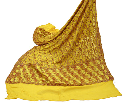 Indian Vintage Yellow Dupatta Long Stole Pure Georgette Silk Hand Woven Scarves Veil Scarf Wrap Hippie Boho Soft