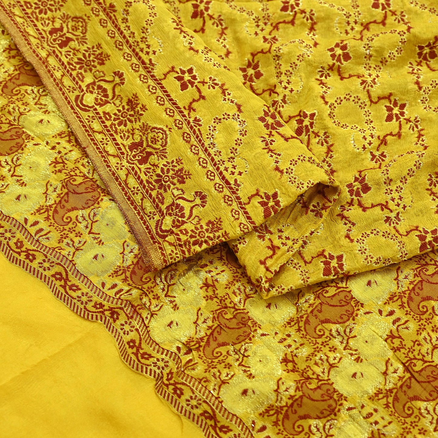 Indian Vintage Yellow Dupatta Long Stole Pure Georgette Silk Hand Woven Scarves Veil Scarf Wrap Hippie Boho Soft