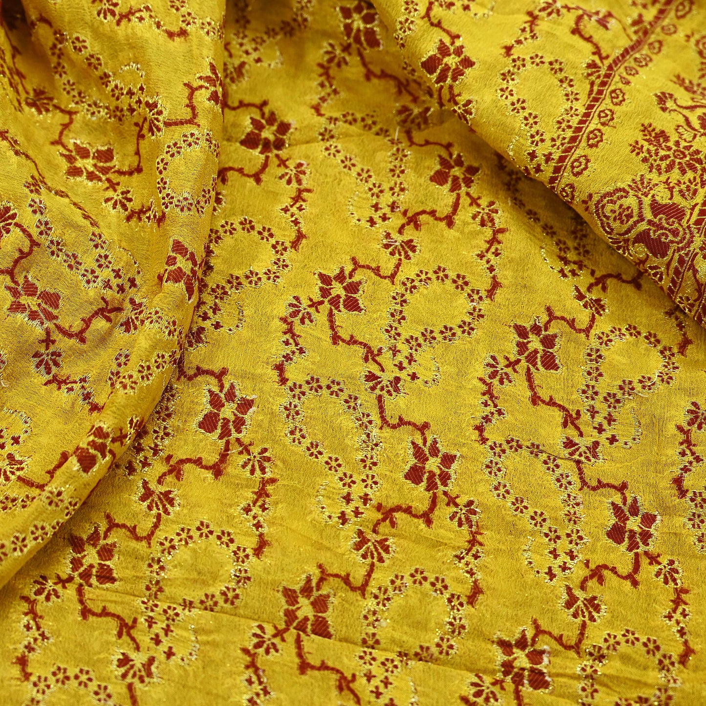Indian Vintage Yellow Dupatta Long Stole Pure Georgette Silk Hand Woven Scarves Veil Scarf Wrap Hippie Boho Soft