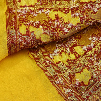 Indian Vintage Yellow Dupatta Long Stole Pure Georgette Silk Hand Woven Scarves Veil Scarf Wrap Hippie Boho Soft