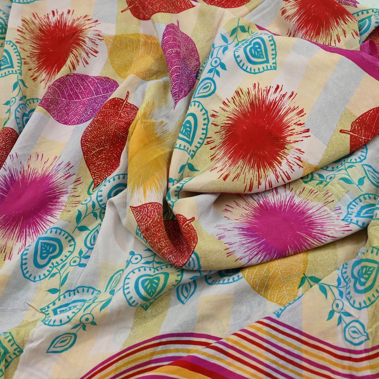 Indian Vintage Multi Saree Pure Crepe Silk Printed Sari Craft Fabric 5yd Sewing Floral Soft Wrap Crafting Quilting Dress making Upcycle