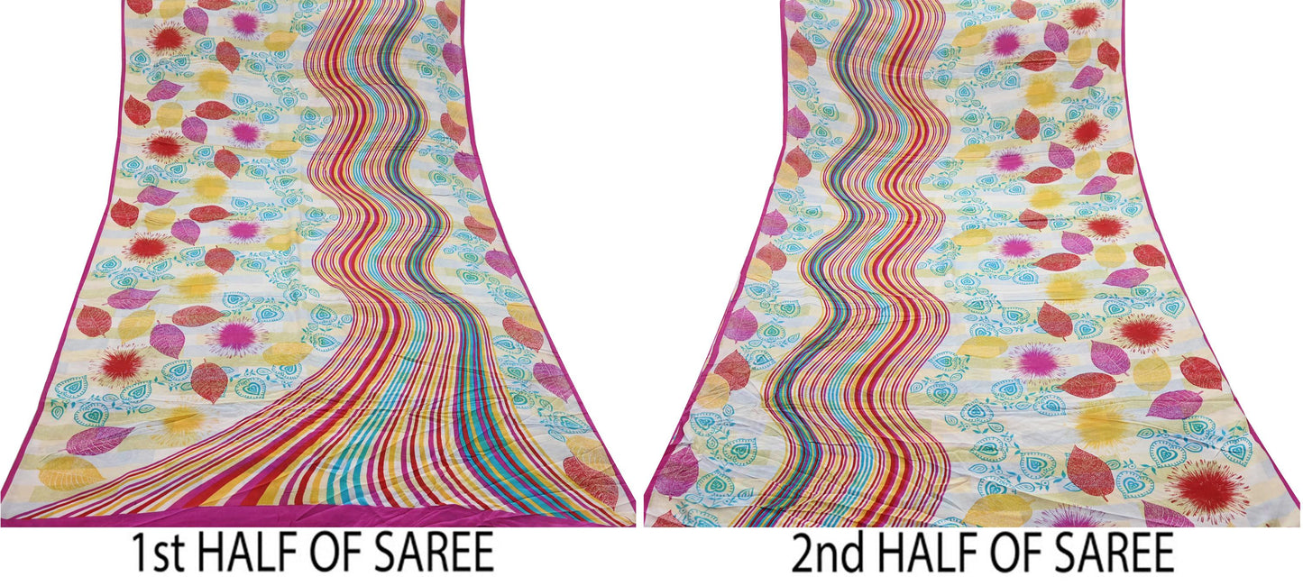 Indian Vintage Multi Saree Pure Crepe Silk Printed Sari Craft Fabric 5yd Sewing Floral Soft Wrap Crafting Quilting Dress making Upcycle