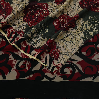 Indian Vintage Sari Multi Pure Crepe Silk Printed Sarees 5yd Sewing Soft Craft Fabric Floral Wrap Quilting Dress Making Crafting