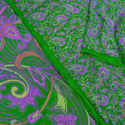 Indian Vintage Sari Green Pure Silk Printed Sarees Craft Fabric 6yd Sewing Dress Making Soft Floral Crafting quilting