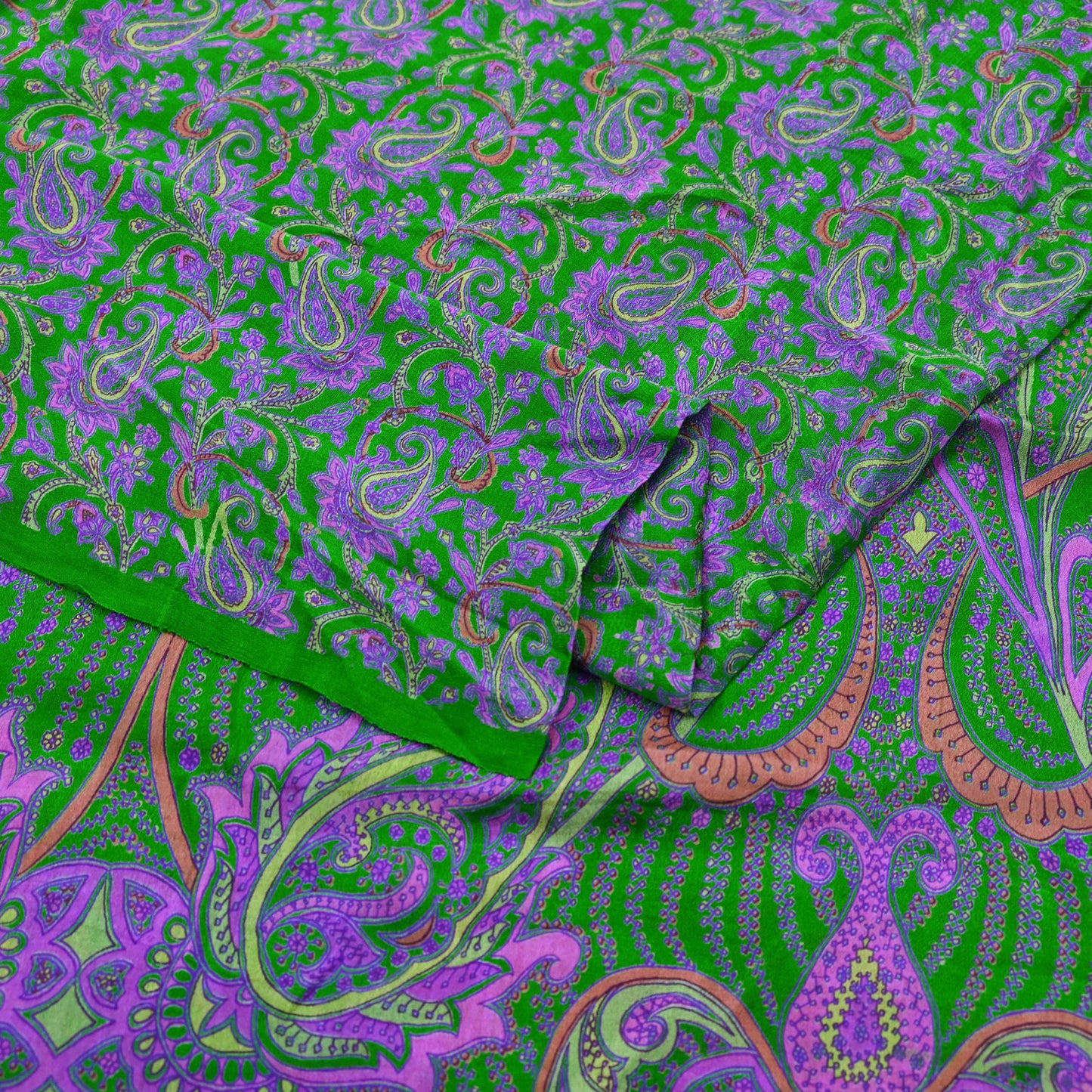 Indian Vintage Sari Green Pure Silk Printed Sarees Craft Fabric 6yd Sewing Dress Making Soft Floral Crafting quilting