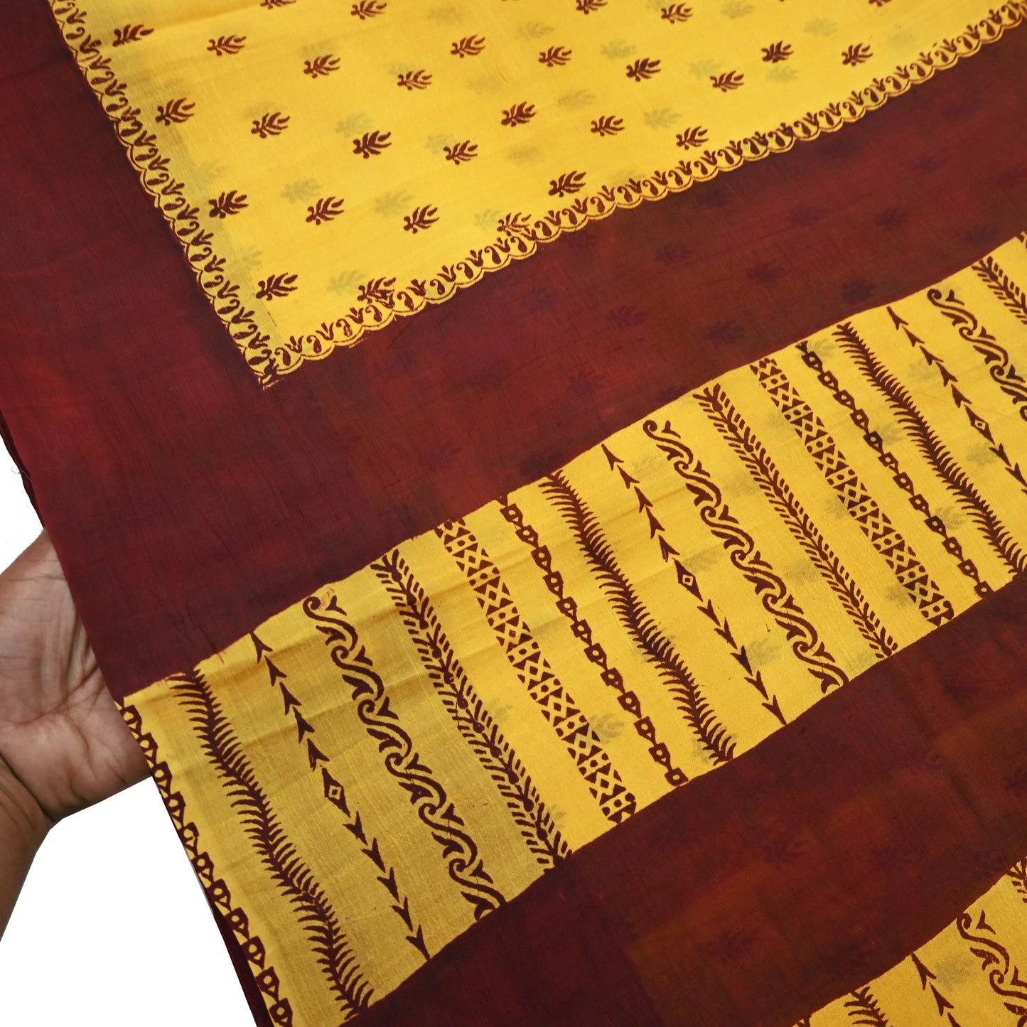 Indian Vintage Sari Yellow & maroon 100% Pure Silk Printed Sarees Craft Fabric 5yd Sewing Floral Paisley Soft Dress making Crafting Quilting
