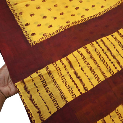 Indian Vintage Sari Yellow & maroon 100% Pure Silk Printed Sarees Craft Fabric 5yd Sewing Floral Paisley Soft Dress making Crafting Quilting