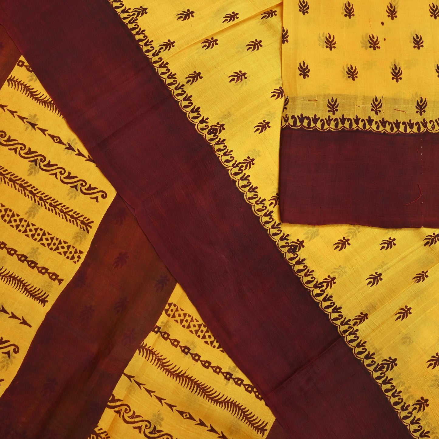 Indian Vintage Sari Yellow & maroon 100% Pure Silk Printed Sarees Craft Fabric 5yd Sewing Floral Paisley Soft Dress making Crafting Quilting