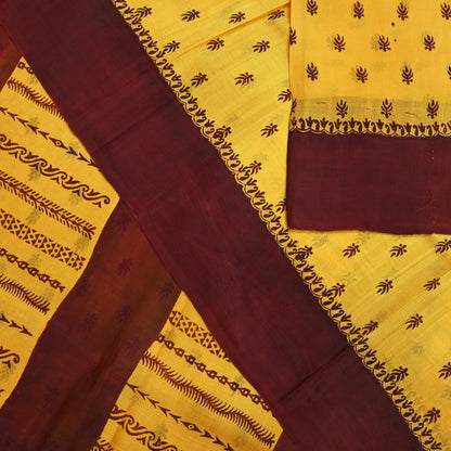 Indian Vintage Sari Yellow & maroon 100% Pure Silk Printed Sarees Craft Fabric 5yd Sewing Floral Paisley Soft Dress making Crafting Quilting