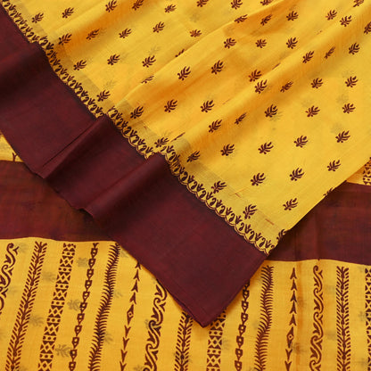 Indian Vintage Sari Yellow & maroon 100% Pure Silk Printed Sarees Craft Fabric 5yd Sewing Floral Paisley Soft Dress making Crafting Quilting